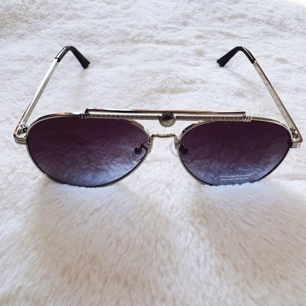 Doug Clear Blue W/ Silver Rim Aviator Sunglasses